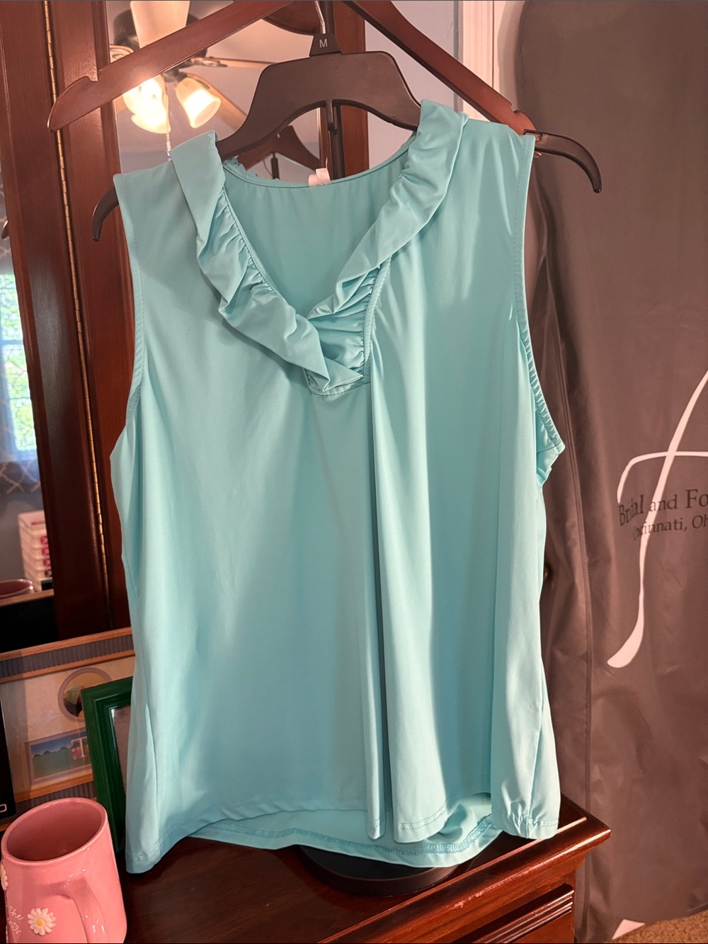 Lulu-B Sleeveless Ruffle V-Neck Top - Aqua